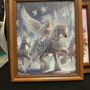 Framed Fantasy Unicorn Art with Rhinestones